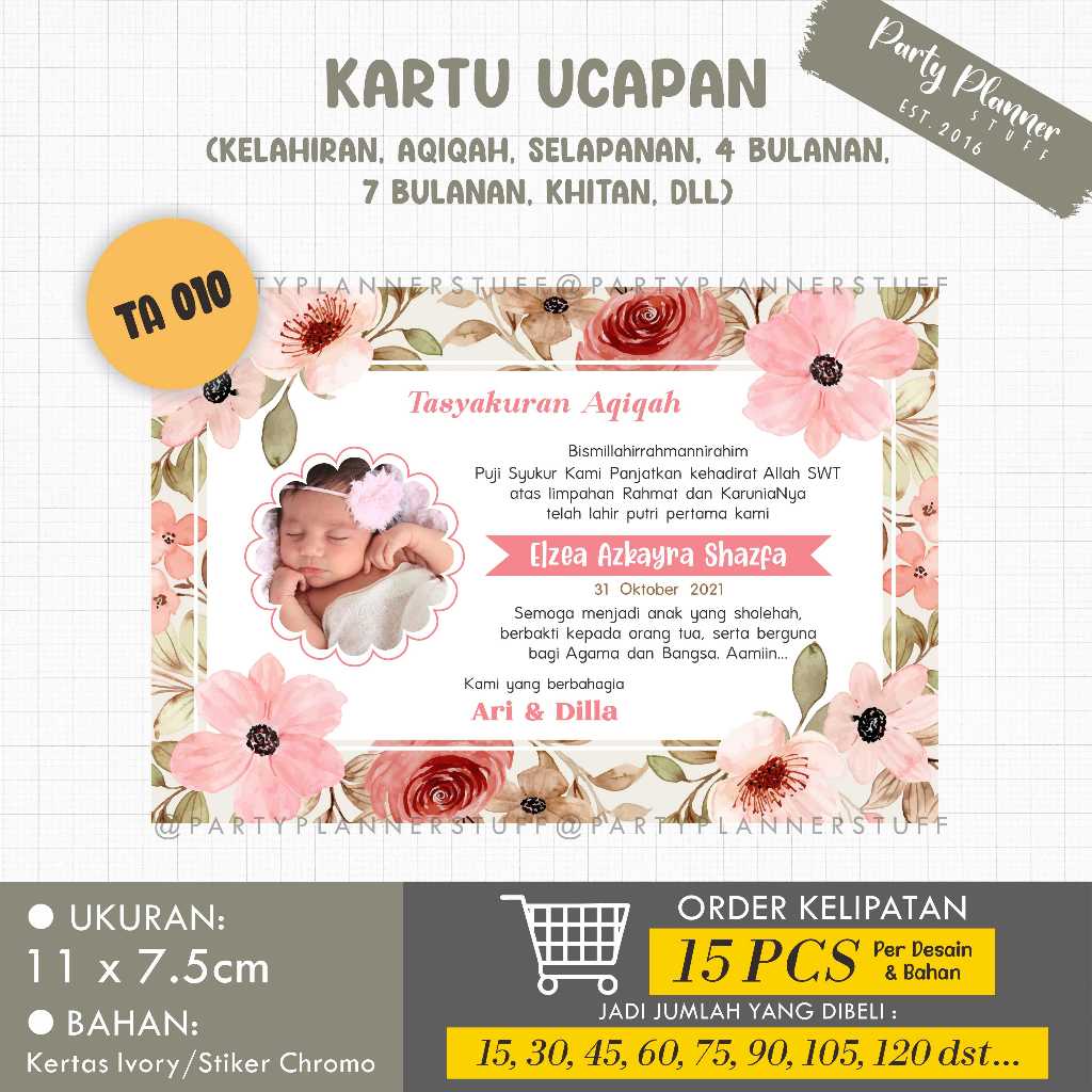 Kartu / stiker tasyakuran aqiqah / ucapan selapanan anak / kelahiran anak / kartu tasyakuran khitan 