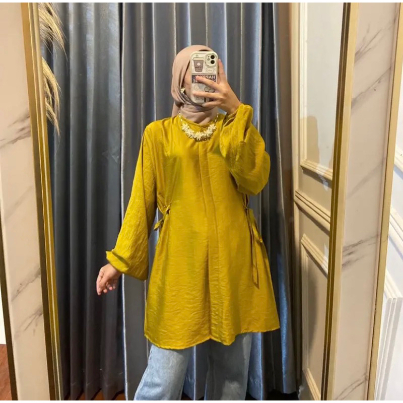 ALYA BLOUSE LINEN POLO/AMANDA BLOUSE POLO LINEN PREMIUM BLOUSE WANITA TALI PINGGANG/ KEMEJA WANITA