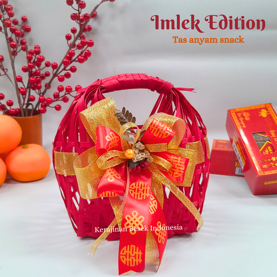 

GOODIE BAG KERANJANG HAMPERS IMLEK CNY 2025 Sangjit TAS SNACK & TAS SNACK NASTAR warna pita Chinese New Year Sincia Kue keranjang Parsel Jeruk Kotak kue