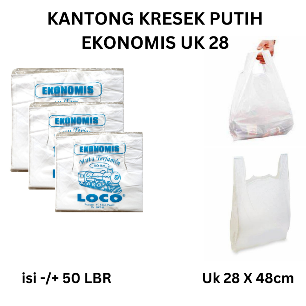 Kantong Plastik Kresek Loco Merah & Putih Susu Tipis Ekonomis, Kantong Kresek Eko Putih Susu/Merah