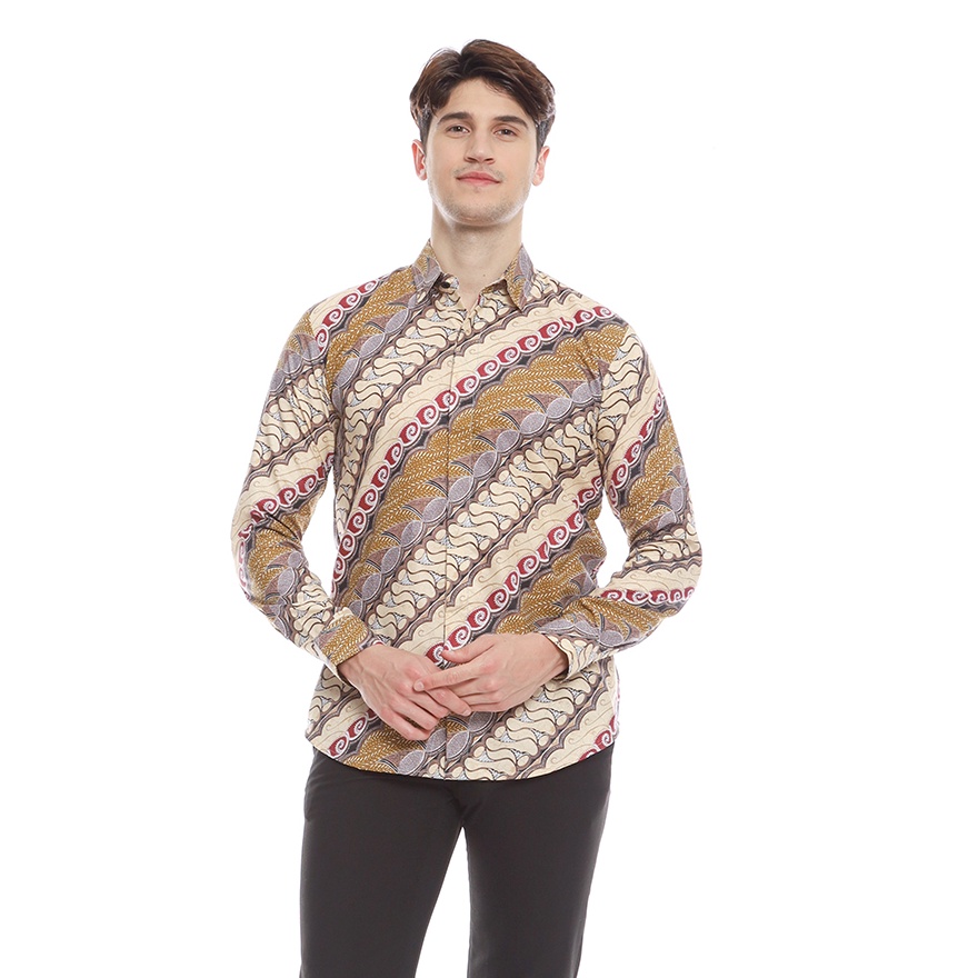 HOT Parayu  Kemeja Batik Pria Ongbak Uril Modern Slimfit Lengan Panjang  Merah