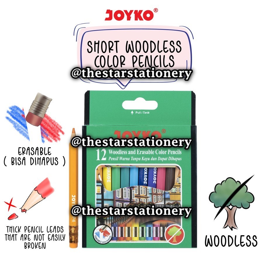 

(1 Set Isi 12 Warna) GROSIR Pensil Warna Bisa Dihapus Joyko CP-120 12W Pendek / Erasable Color Pencils Joyko CP120 / Joyko CP 120