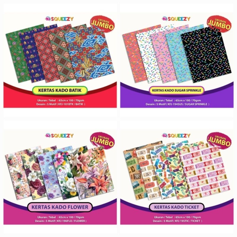 

[JUMBO] 1 PAK isi 50 Lembar Kertas Kado JUMBO BESAR Aneka Motif Karakter (65 cm x 100 cm/70 gsm)