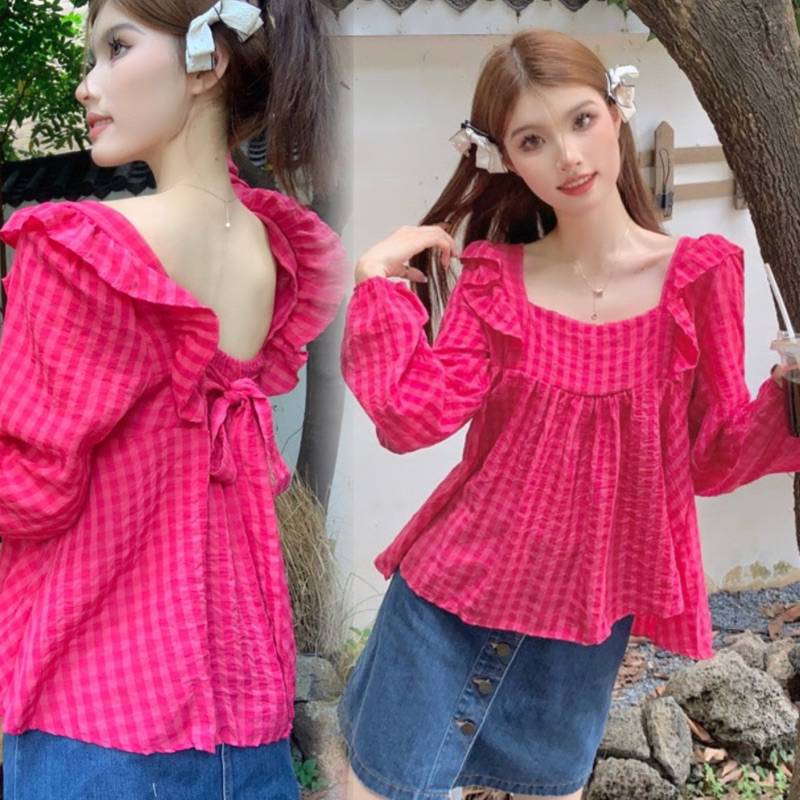 ATASAN BLOUSE WANITA DAILY WOMEN WEAR LONG SLEEVE PINK FANTA MX798