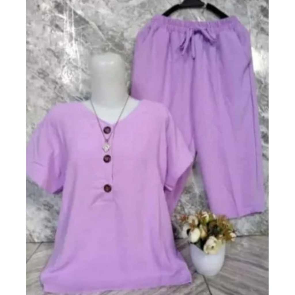 Terbaru Set Andin kancing Baju Celana full Karet Polos Jumbo Setelan Dewasa