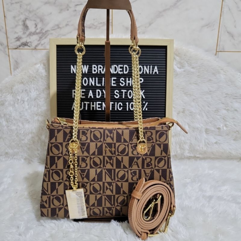 tas bonia original sling tote bag rantai monogram singapore