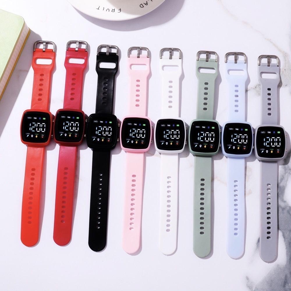 JAM TANGAN LED KOTAK PRIA WANITA DIGITAL RUBBER KARET COUPLE ANAK REMAJA DEWASA KOREAN IMPORT