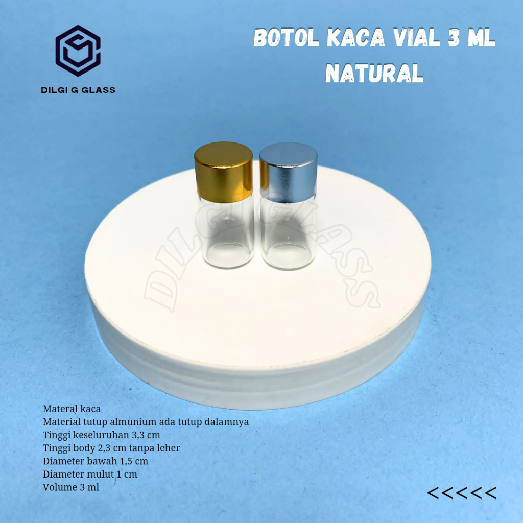 botol kaca vial pinisilin 3ml/botol tester parfume 3ml tutup almunium