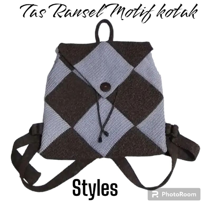 tas ransel rajut pria wanita motif kotak bahan tebal terbaru premium kekinian.