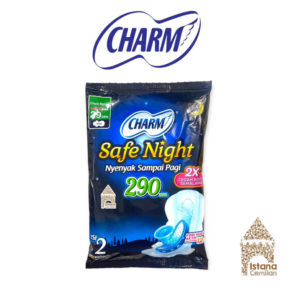 Charm Pembalut Wanita Softex Safe Night 29 cm Wing SACHET (isi 2 pcs)