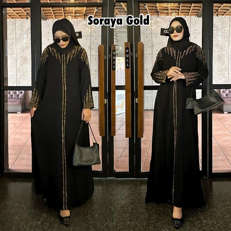 Abaya Gamis Hitam SORAYA Swaroski Dubai Hitam Gamis Muslim Fashion Wanita