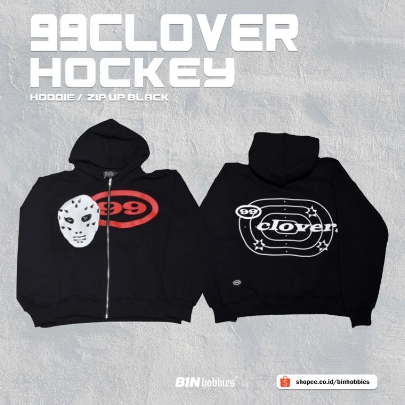 99 CLOVER Hockey Hoodie Zip Oversized Black Original