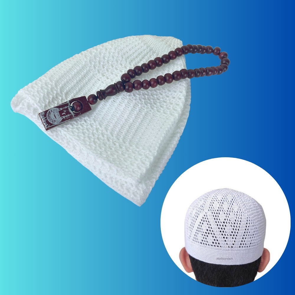 Peci Rajut Souvenir FREE tasbih kayu + kalam ngaji Hampers Oleh Oleh