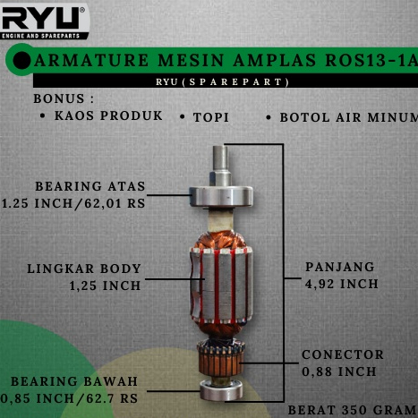 Angker Amplas ROS 13 1A RYU Original / Armature Angker Mesin Amplas Kayu Orbital Sander Ryu /Angker 