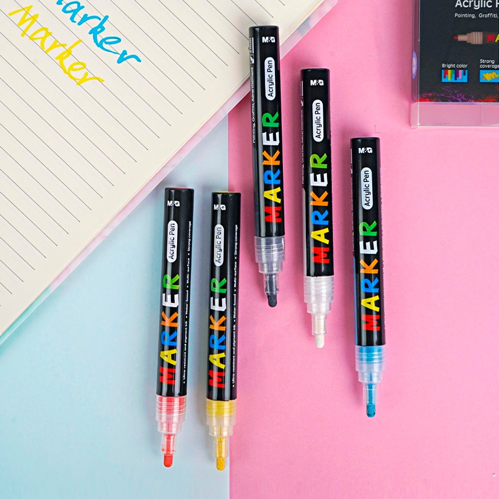 

Spidol Menggambar M&G Acrylic Marker Set Spidol Akrilik 1 set isi 5 warna APL976D8 Original