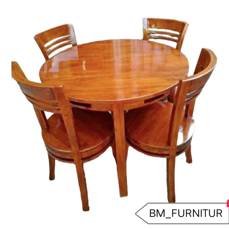 Meja Makan Bulat 4Kursi Jati Jepara