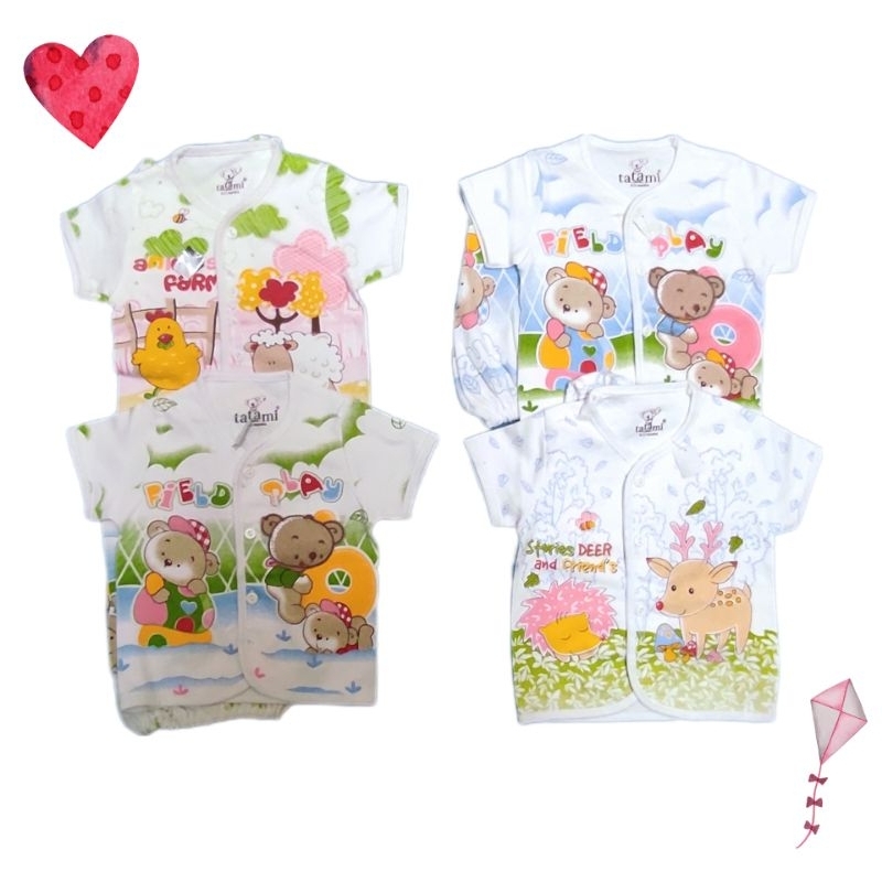 Baju Bayi Newborn Setelan Pendek Kancing Bordir Gambar Murah TATAMI