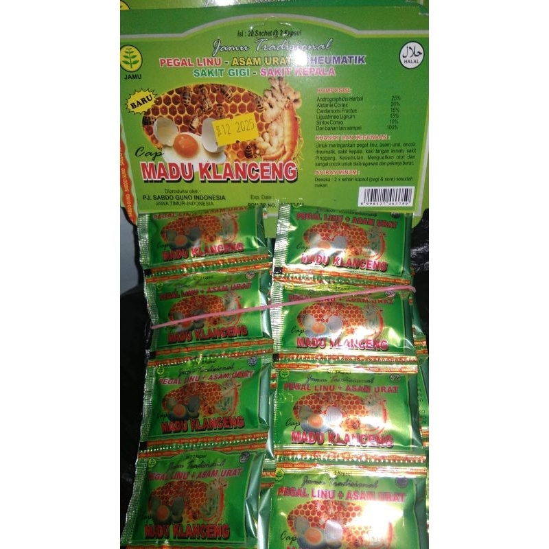 PAKET 100 RENCENG KAPSUL JAMU ASAM URAT CAP MADU KLENCENG ORIGINAL