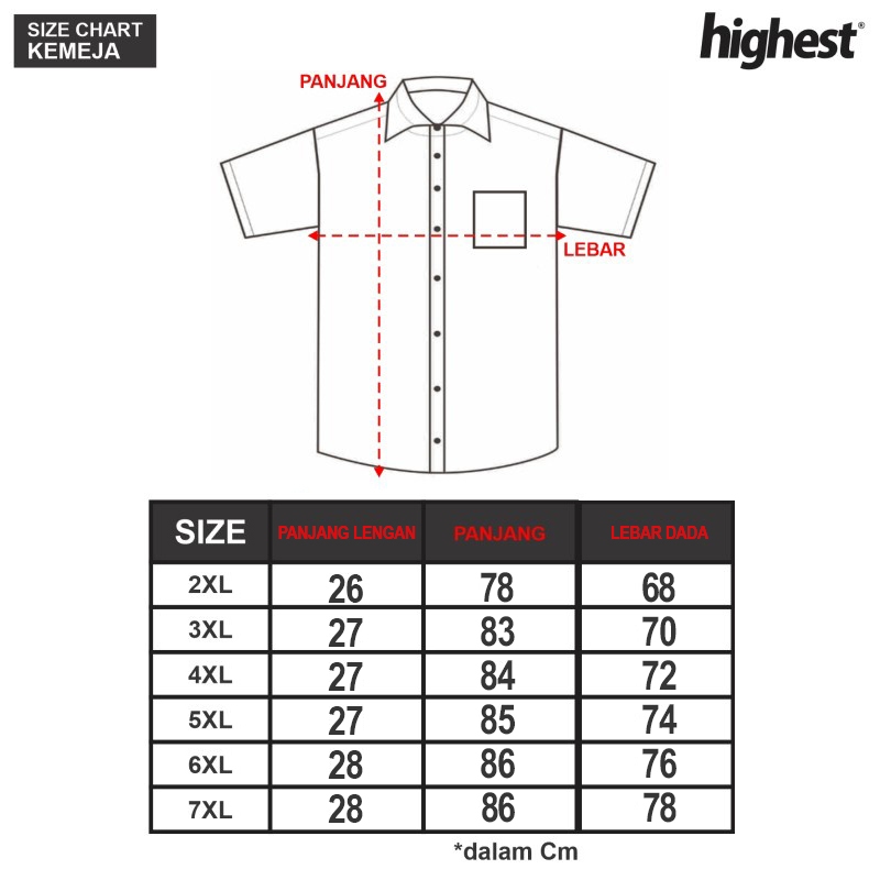 HIGHEST Kemeja Pendek Formal Casual Ordinary Ukuran Big Size Jumbo HKP79