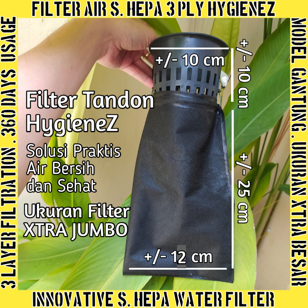 Saringan Tandon Toren Model Tali Gantung XTRA JUMBO Praktis HYGIENEZ Filter Kain 3 Lapis Mikron Semi
