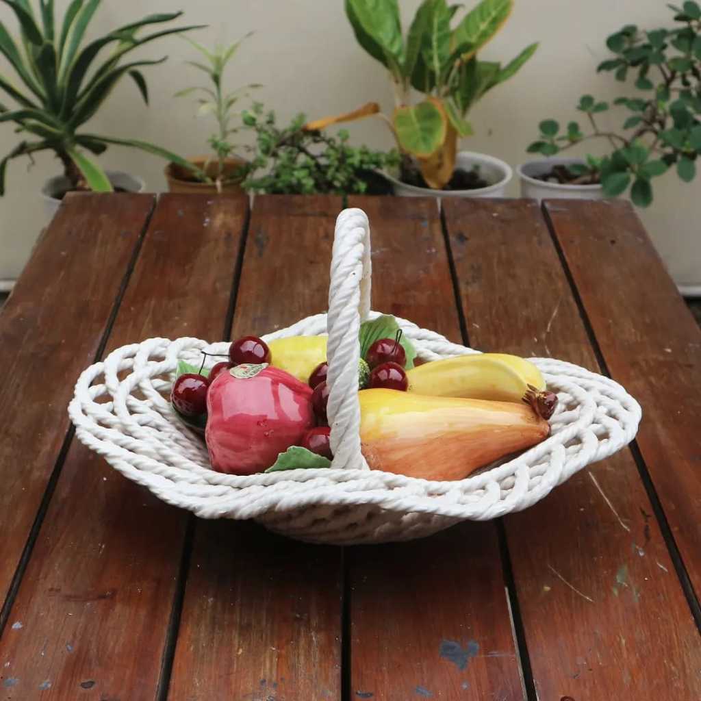 Keranjang Buah-buahan Keramik Italia/Keranjang Keramik Motif Tali Lilit