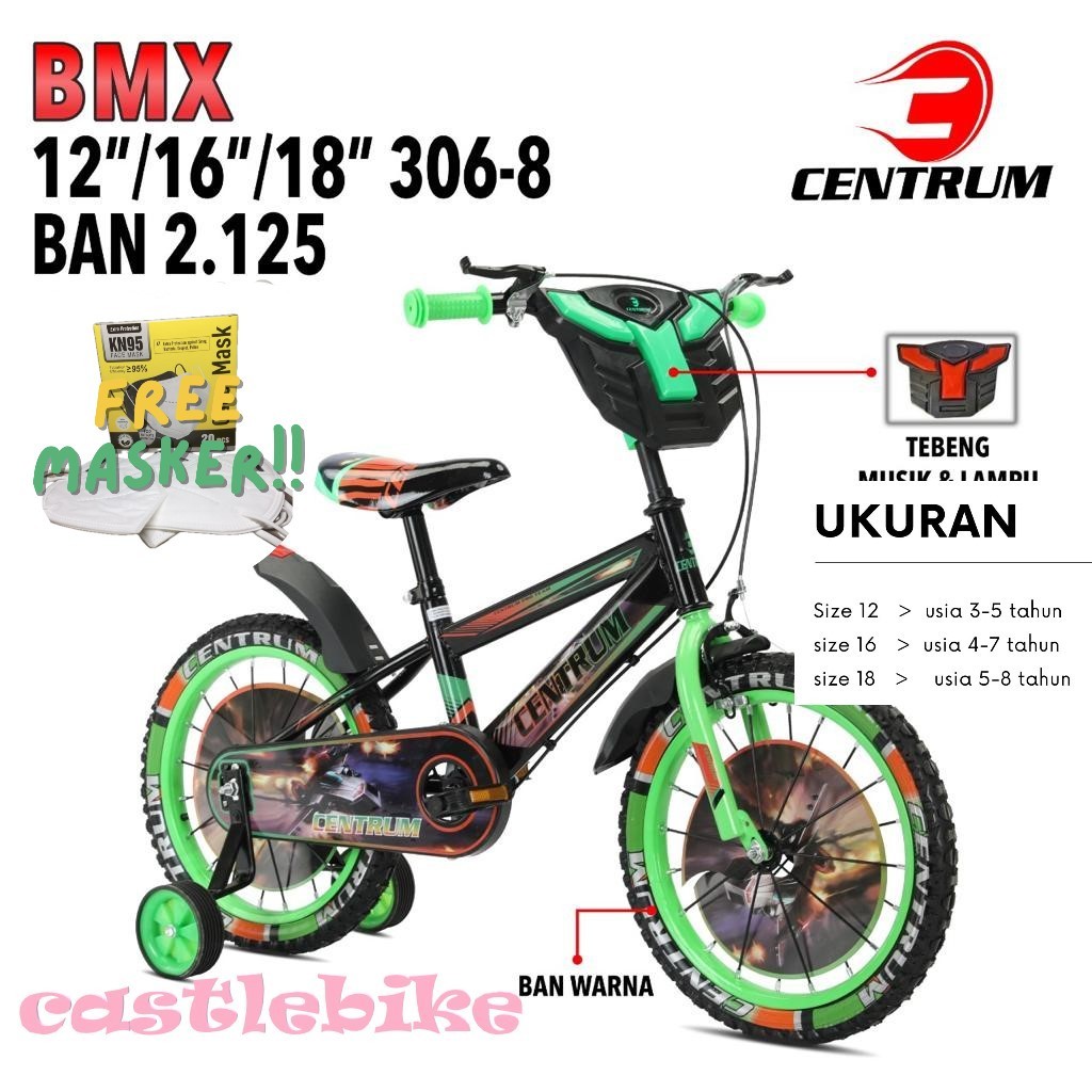Sepeda Anak Laki BMX CENTRUM 306-8 Ukuran 12 Inch