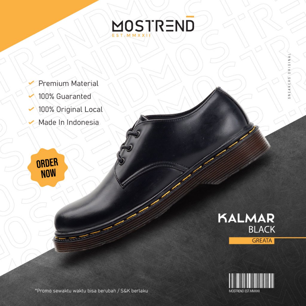 Mostrend x Greata Kalmar Black Sepatu Docmart Pria Kulit Sapi Asli Original Boot Formal Kerja Oxford