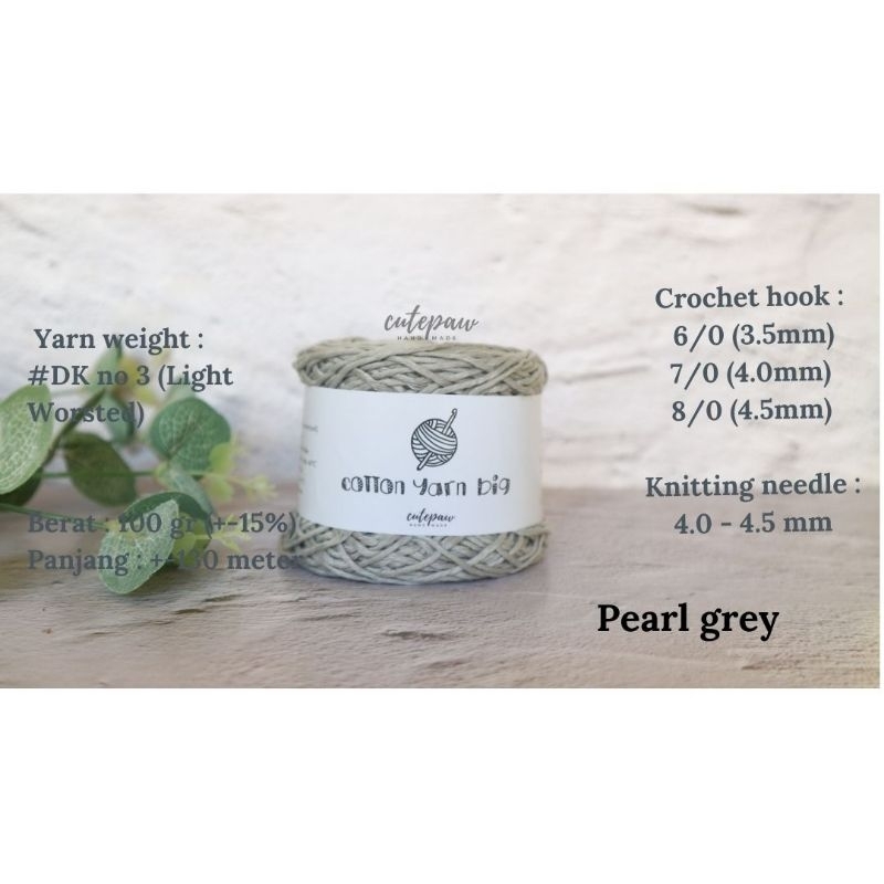 [Big ply] Pearl grey abu abu muda - soft cotton big ply | knitting crochet kit yarn