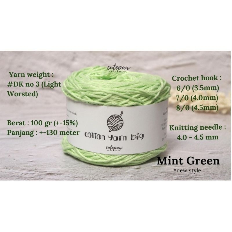 [big ply] Mint green hijau muda - soft cotton big ply| Knitting Crochet Yarn
