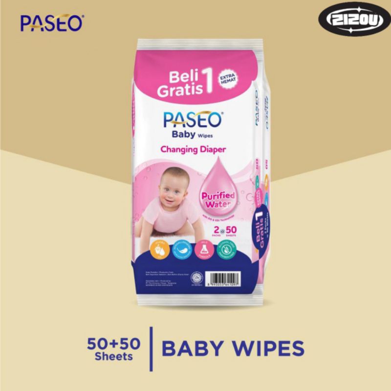 Paseo Tissue tisu basah paseo baby wipes 50 sheets PROMO BUY 1 GET 1 PROMO