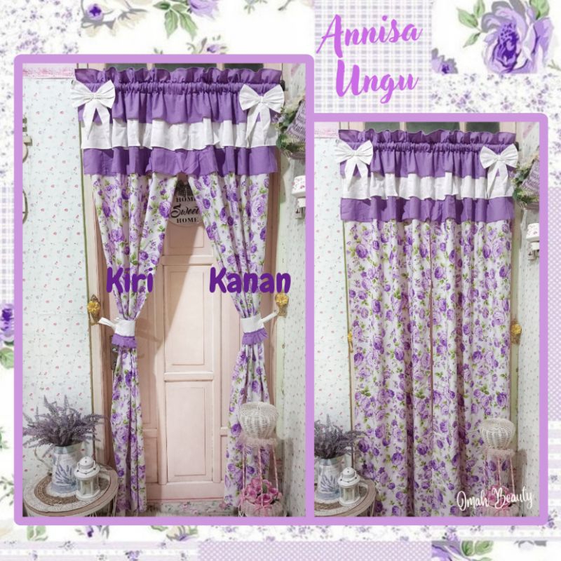 READY Gorden Shabby (KANAN+KIRI) / SEPASANG Gorden Annisa Ungu Putih / Gorden Shabbychic Bunga Vinta