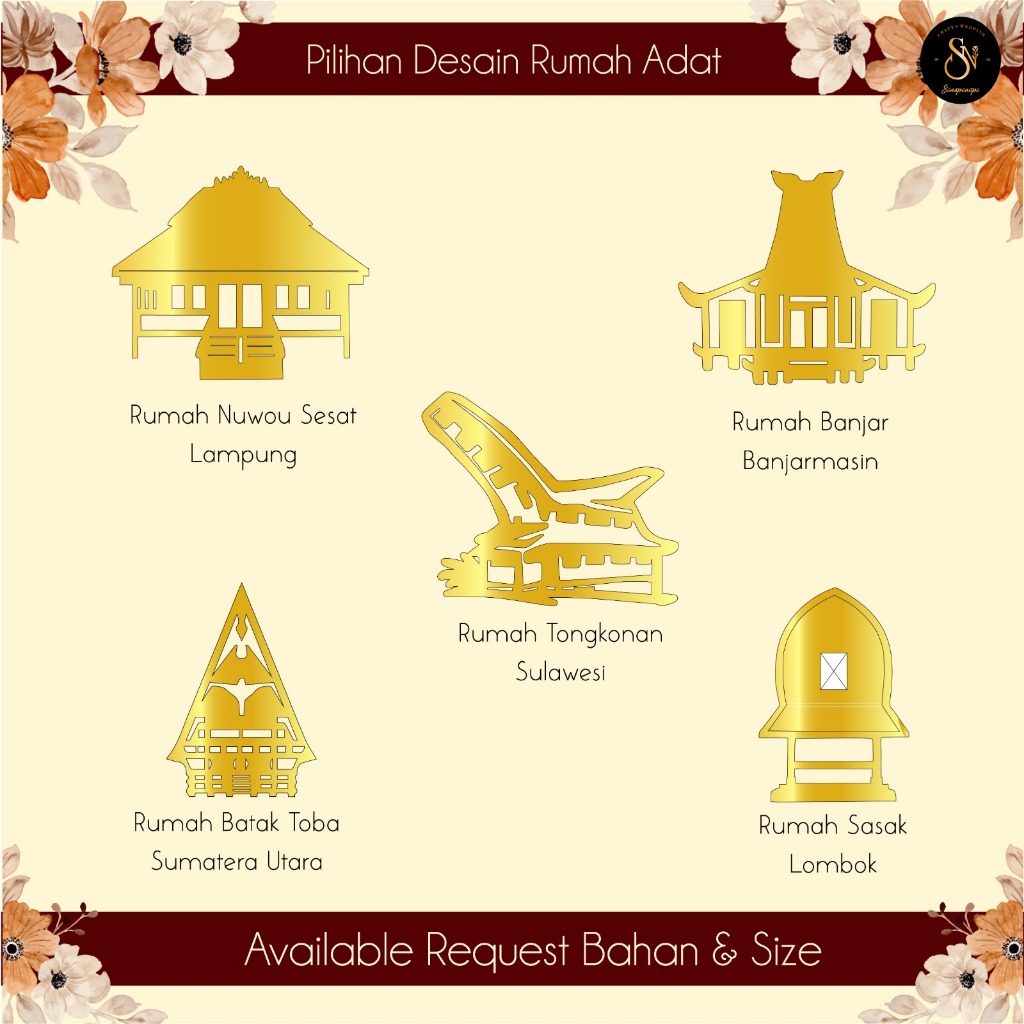 RUMAH ADAT INDONESIA CHIPBOARD Akrilik Hiasan Mahar / Scarbbook DEKORASI BINGKAI MAHAR PERNIKAHAN RU