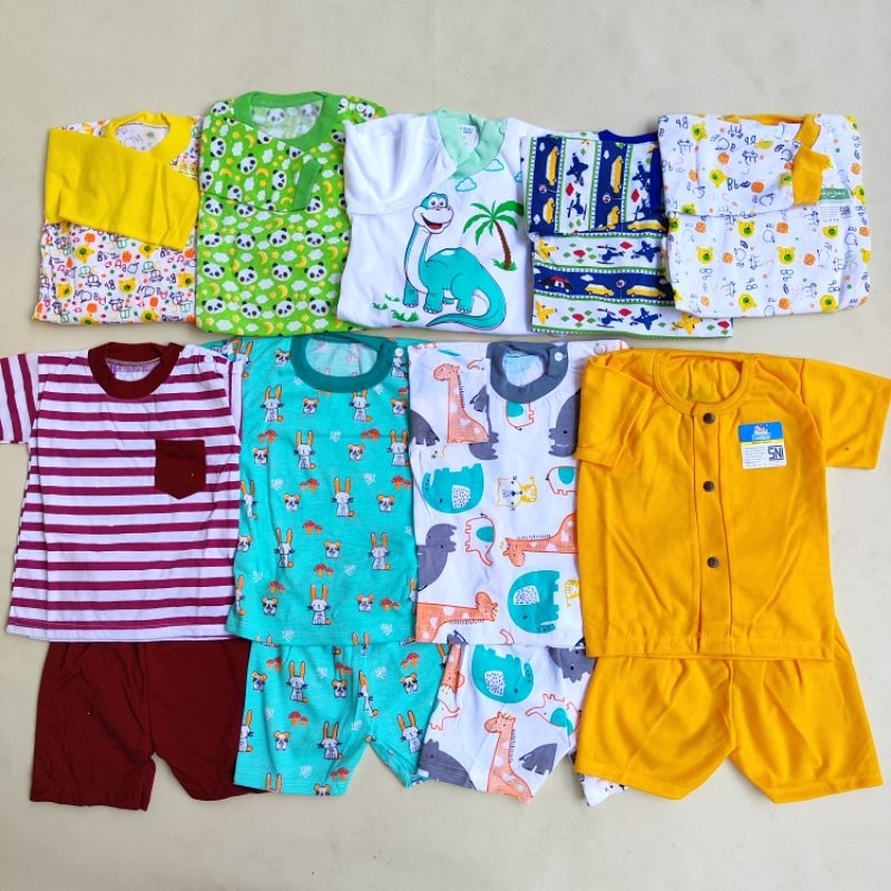 paket usaha dapat 7setel baju bayi 3-12 bulan/piyama anak murah/baju oblong setelan pendek anak