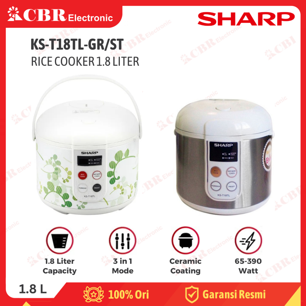 Rice Cooker Sharp KS-T18TL-GR Kapasitas 1.8 Liter