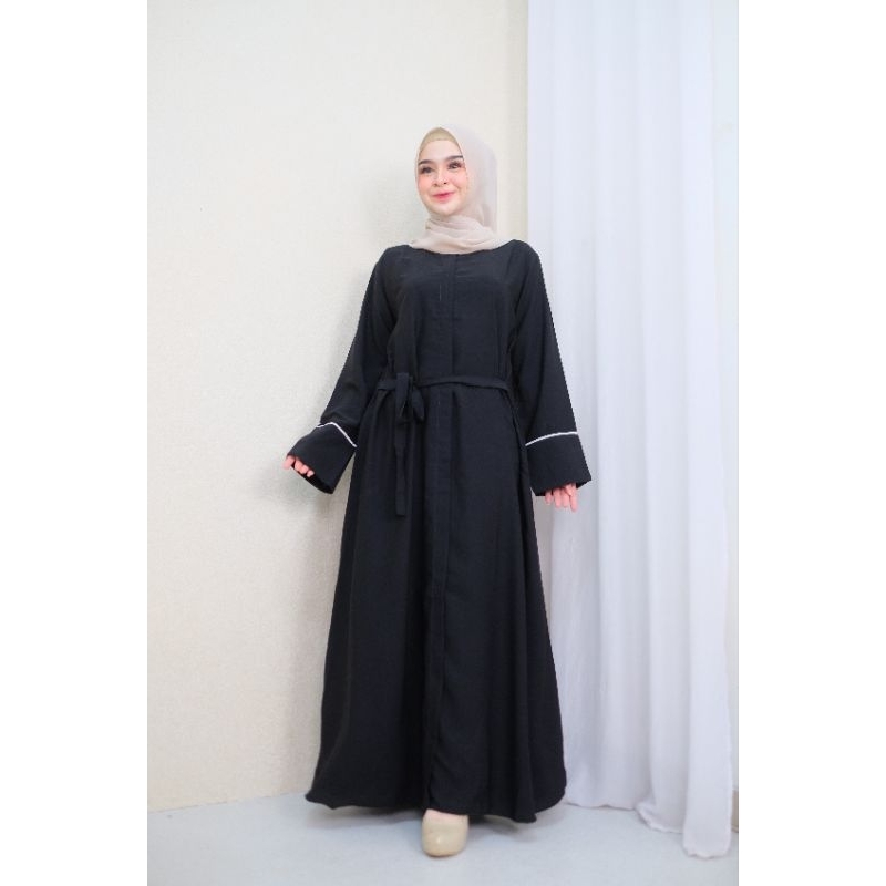 Abaya Lubna jetblack premium gamis hitam pekat abaya lis putih