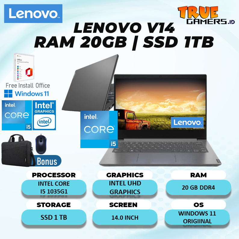 Laptop LENOVO V14 Intel Core i5 1035G1 RAM 20GB SSD 1TB WINDOWS 11PRO 14.0 INCH