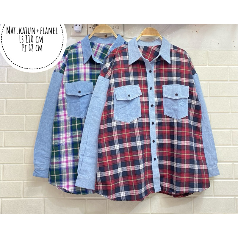 KEMEJA JEANS KOMBINAS FLANEL