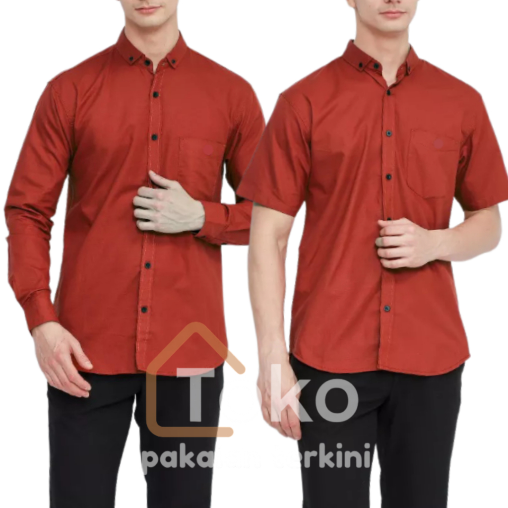 Kemeja Couple Ayah dan Anak laki laki Polos Lengan Panjang dan Pendek Bahan katun Warna Terracotta M