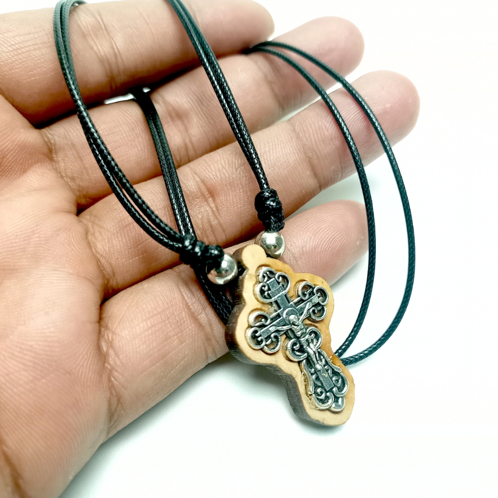 Kalung Salib Kayu Stainless/Liontin Kalung Salib Cowok Cewek Keren/Kalung salib Katolik