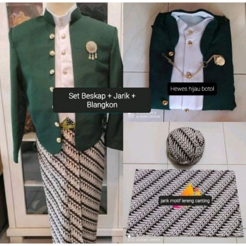 Beskap Hewes + Jarik Instan dan Blangkon, Motif Lereng Canting