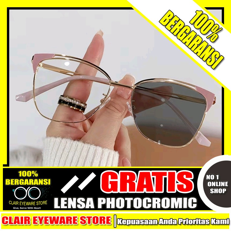 Clair Eyeware CO 60 Optik Melawai Frame Kacamata Cat Eye Besi Blueray Photocromic Anti Radiasi Hp Ko