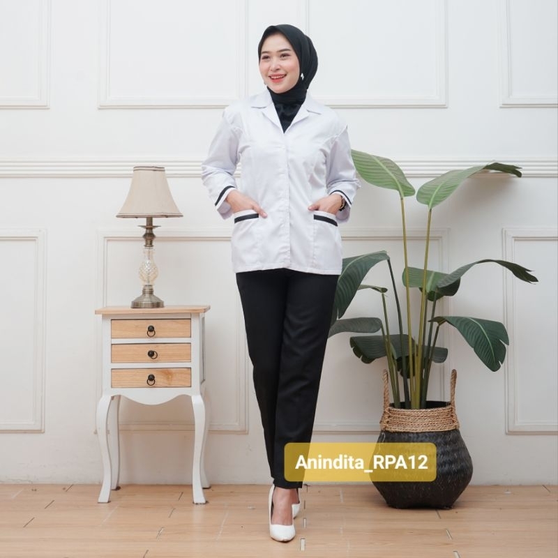 Baju Dinas Kerja Putih List Hitam Wanita , Baju Putih PNS/ASN , Baju Putih PDH PPL Wanita