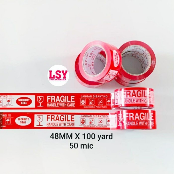 

LSY Lakban Fragile Merah Putih 2in1 48mm x 100yard Full Super Lengket