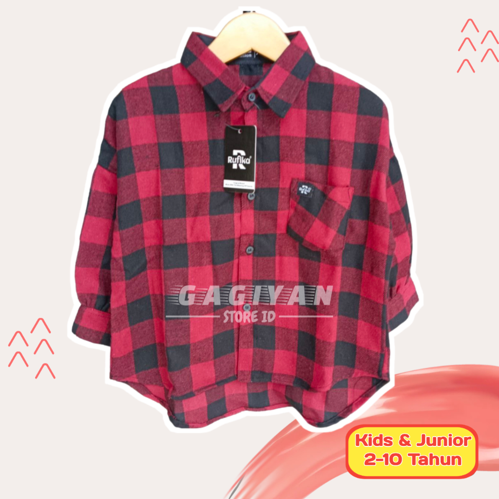 GS010 Atasan Kemeja Kimberly Crop Top Flanel Anak Perempuan 7-10 Tahun Kemeja Crop Flanel Anak Kotak