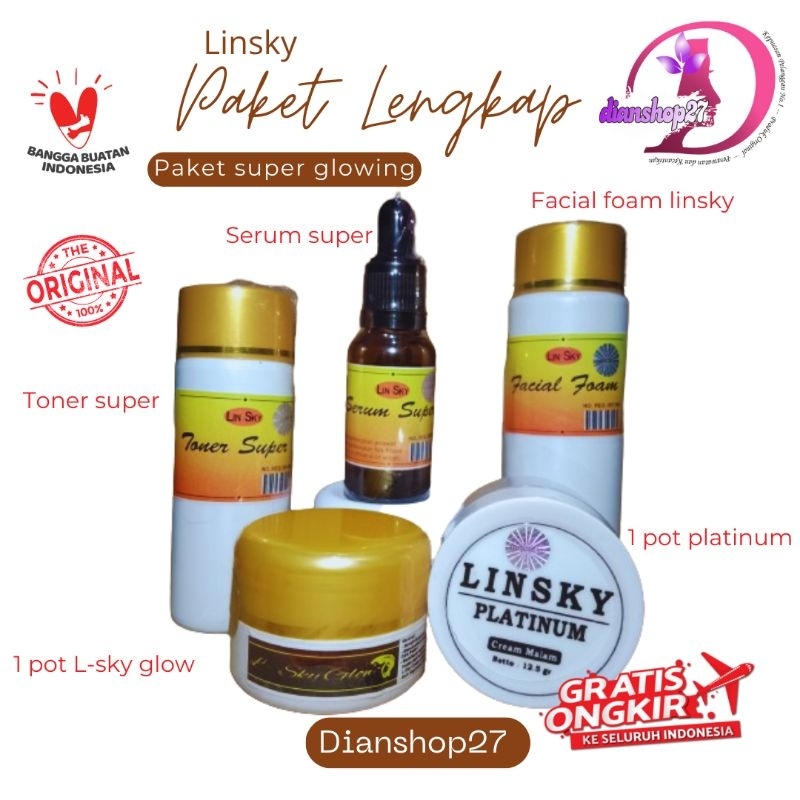 CREAM L-SKY GLOW 1 PAKET ORIGINAL 100% - set lengkap cream pemutih wajah glowing cepat/bedak linsky 