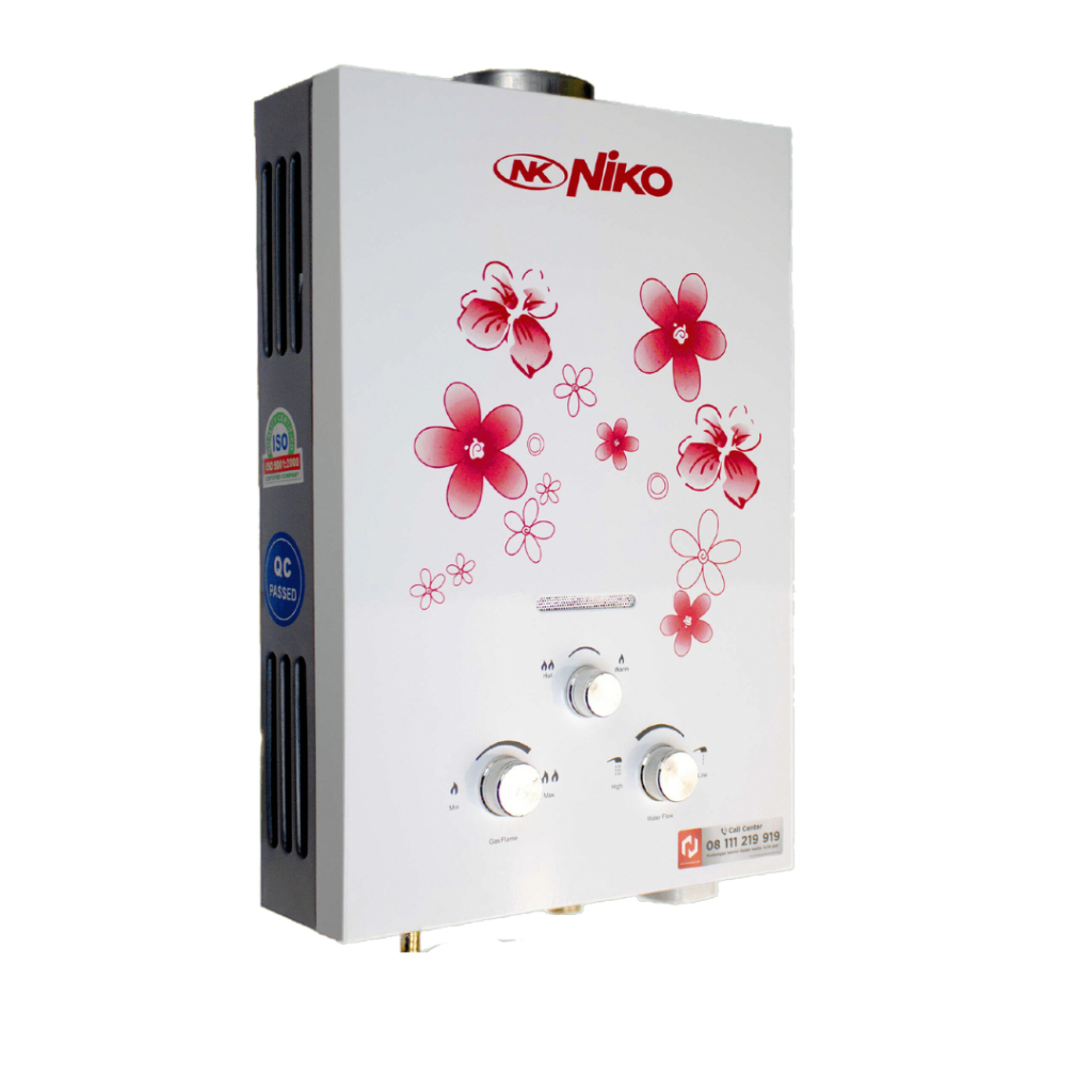 Paket Set Lengkap Water Heater Pemanas Air Buat Kamar Mandi Gas Niko Putih