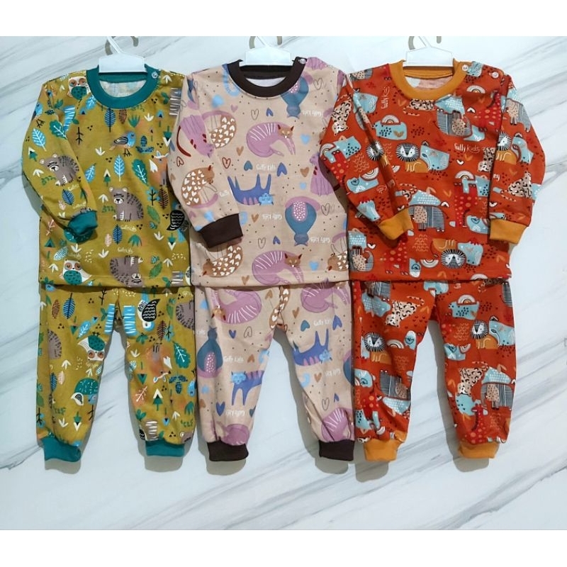 Setelan Baju Piyama Bayi 3 STEL (Motif Random/Acak) Full Prin Bayi Umur 4 - 18 Bulan