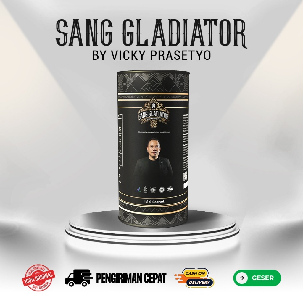 

Kopi Sang Gladiator by Vicky Prasetyo - Original - Bpom - 1 Pack Isi 6 Sachet