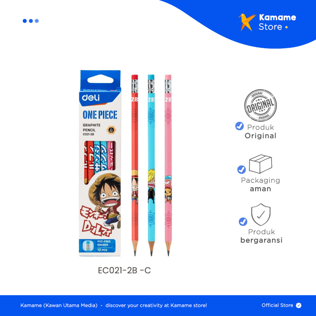 

Deli Graphite Pencil - One Piece Pensil Kayu 2B+Penghapus C021-2B - Kamame