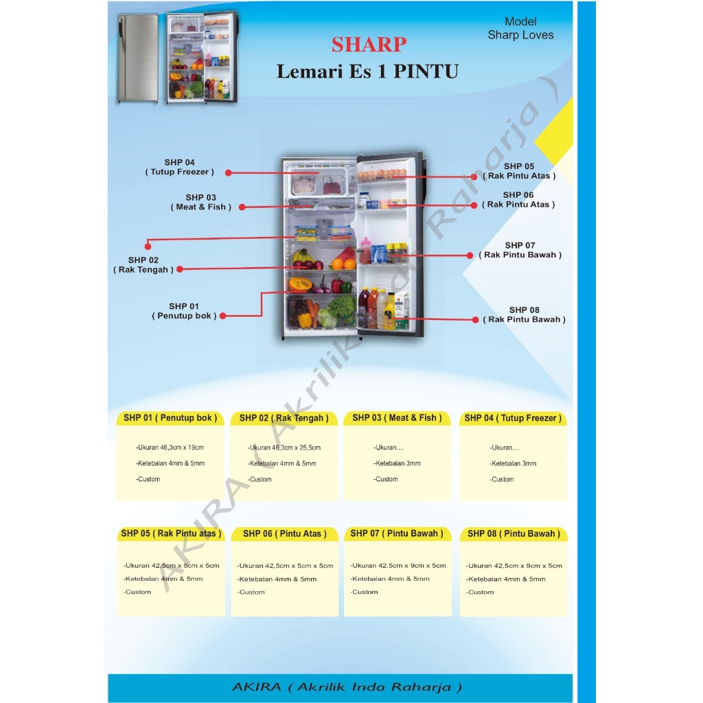 Rak kulkas SHARP 1 pintu model lemon(loves)